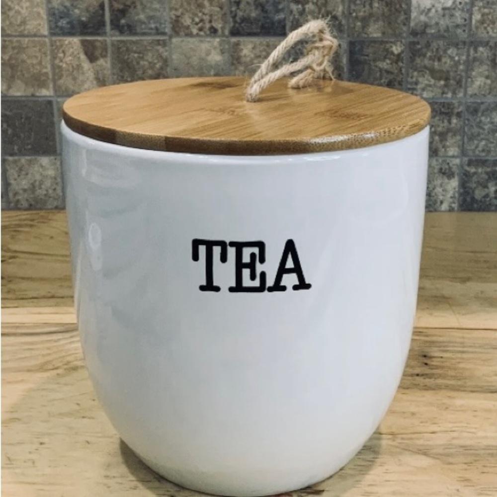 Prep Collection Ceramic Tea Canister Storage Bamboo Wood Lid